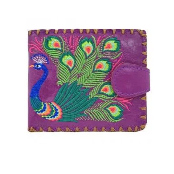 Lavishy Handbags - LAVISHY Vegan Leather Purple Peacock Embroidered W
